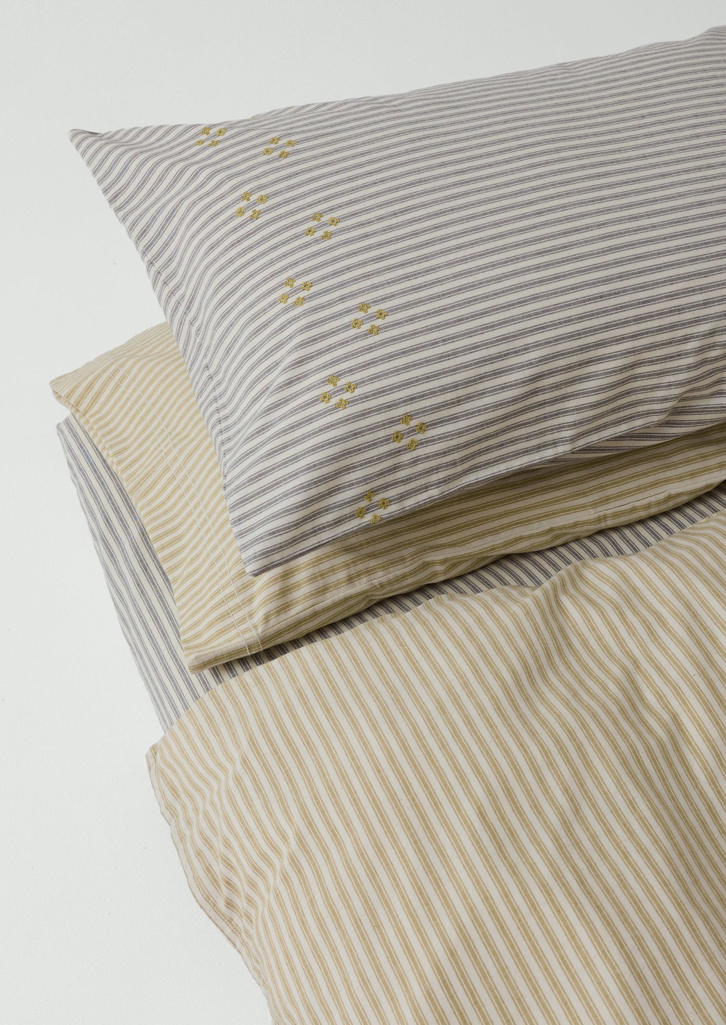 Ticking Stripe Cotton Embroidered Housewife Pillowcase | Ecru/Graphite