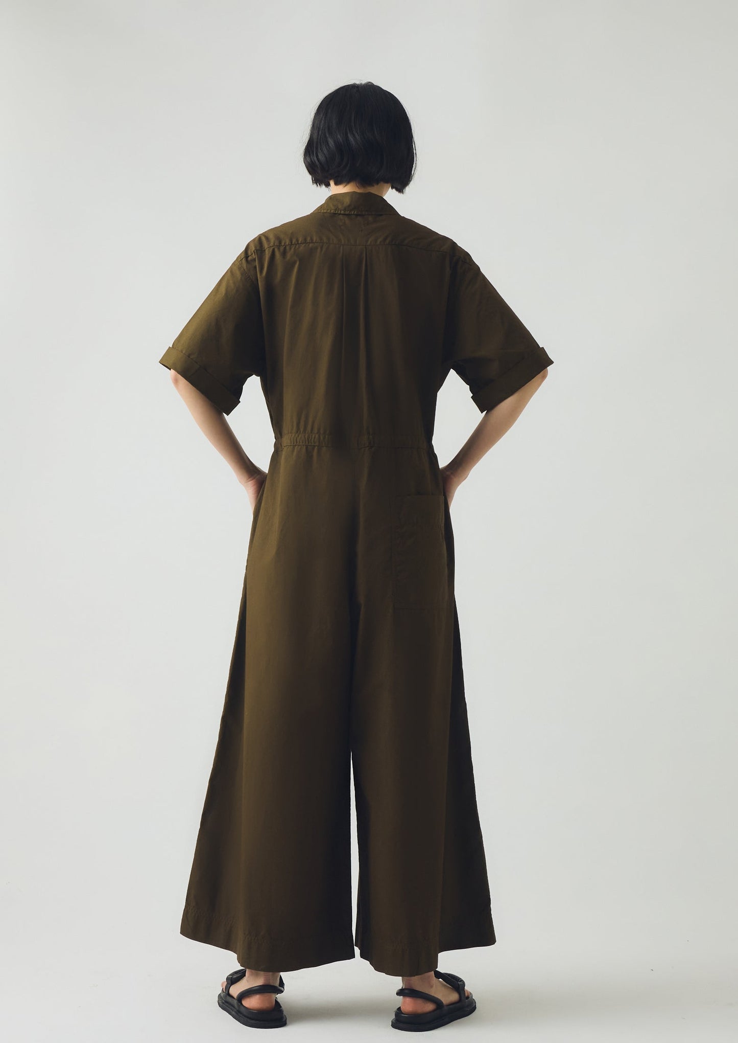 Wide Leg Cotton Poplin Jumpsuit | Bronze Green