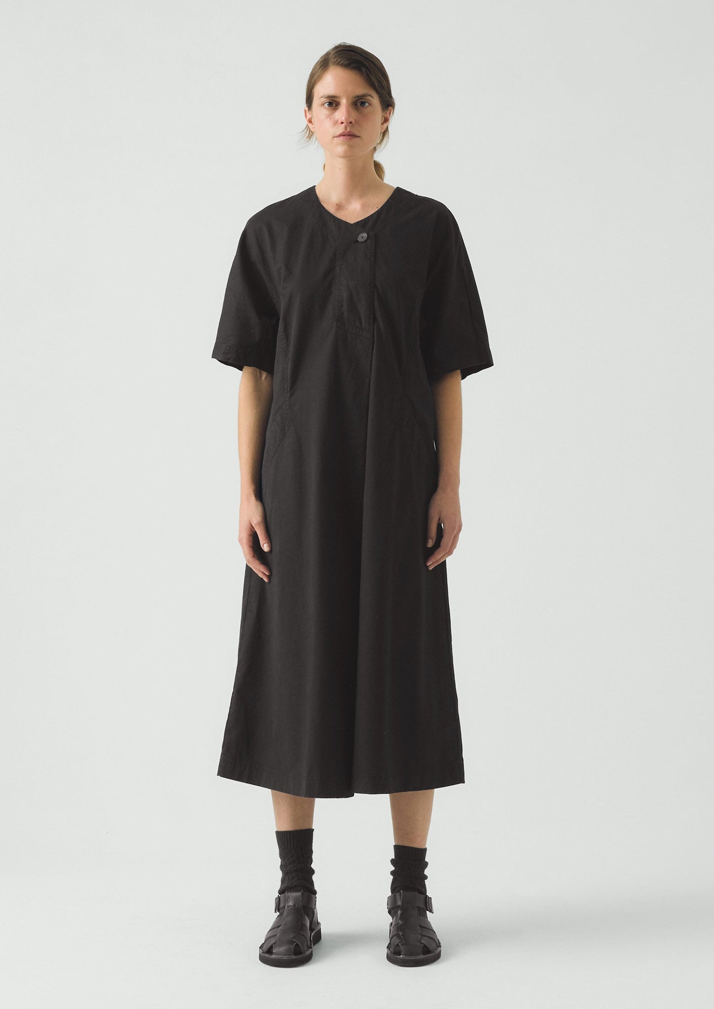 Tie Waist Cotton Twill Dress | Slate