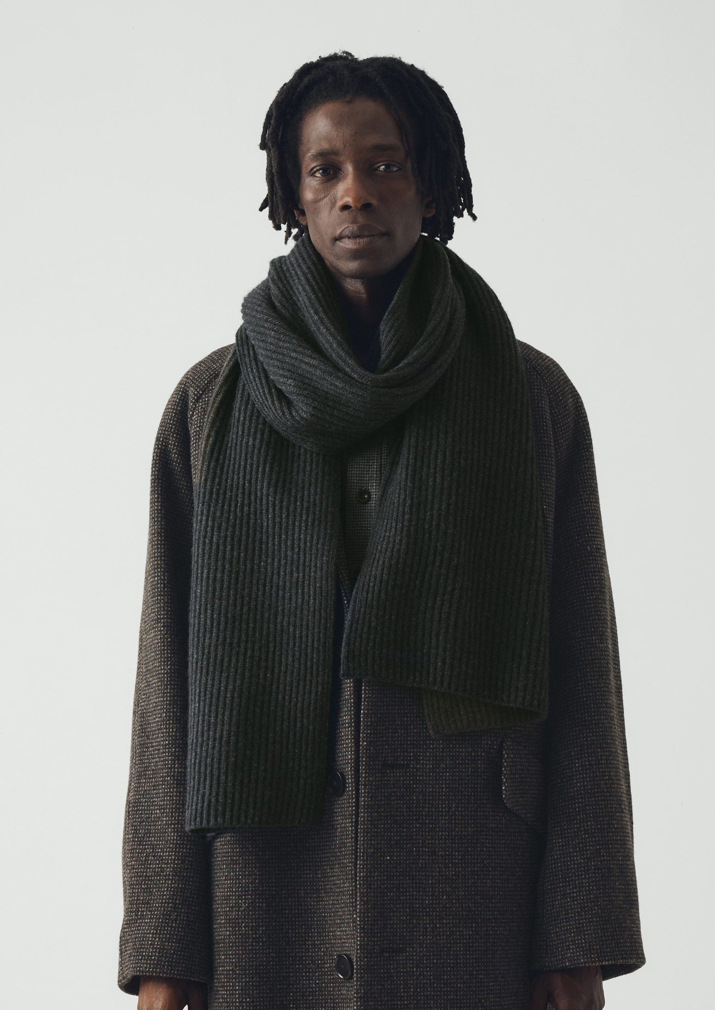 Wool Cashmere Fisherman Rib Scarf | Charcoal
