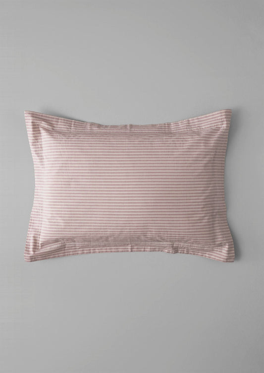 Ticking Stripe Cotton Oxford Pillowcase | Ecru/Rose