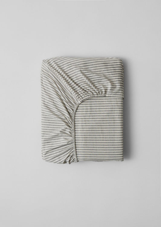 Ticking Stripe Cotton Fitted Sheet | Ecru/Graphite