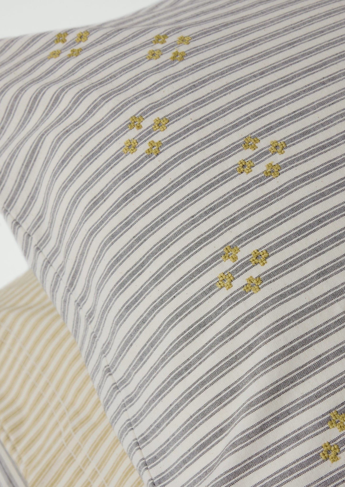 Ticking Stripe Cotton Embroidered Housewife Pillowcase | Ecru/Graphite