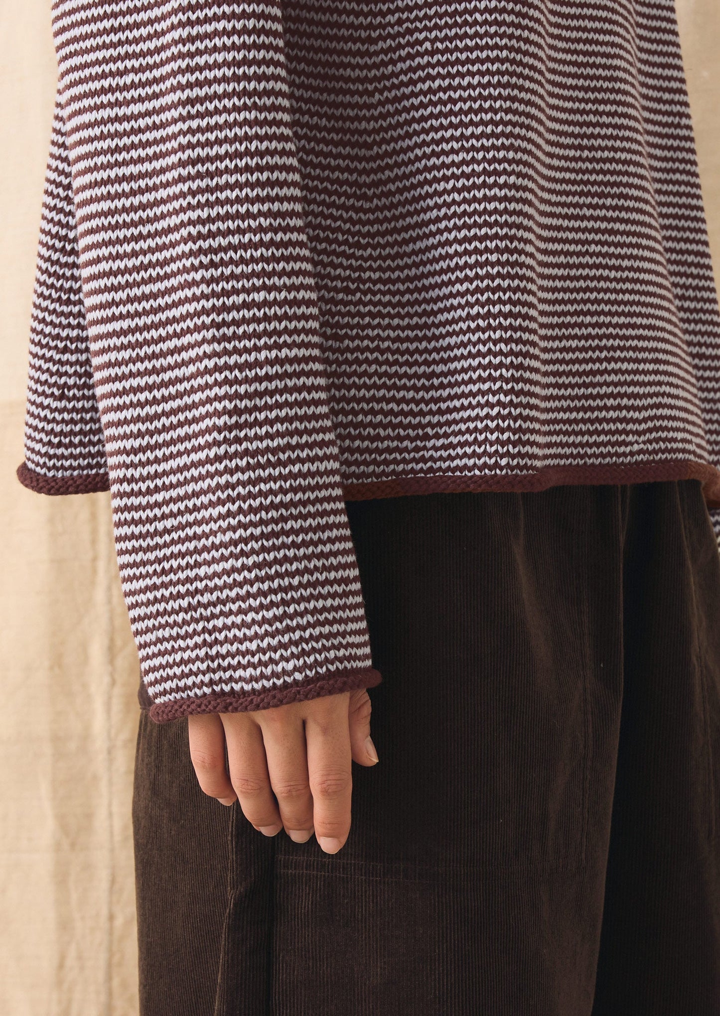 Stripe Linen Cotton Sweater | Brown Ochre/Periwinkle