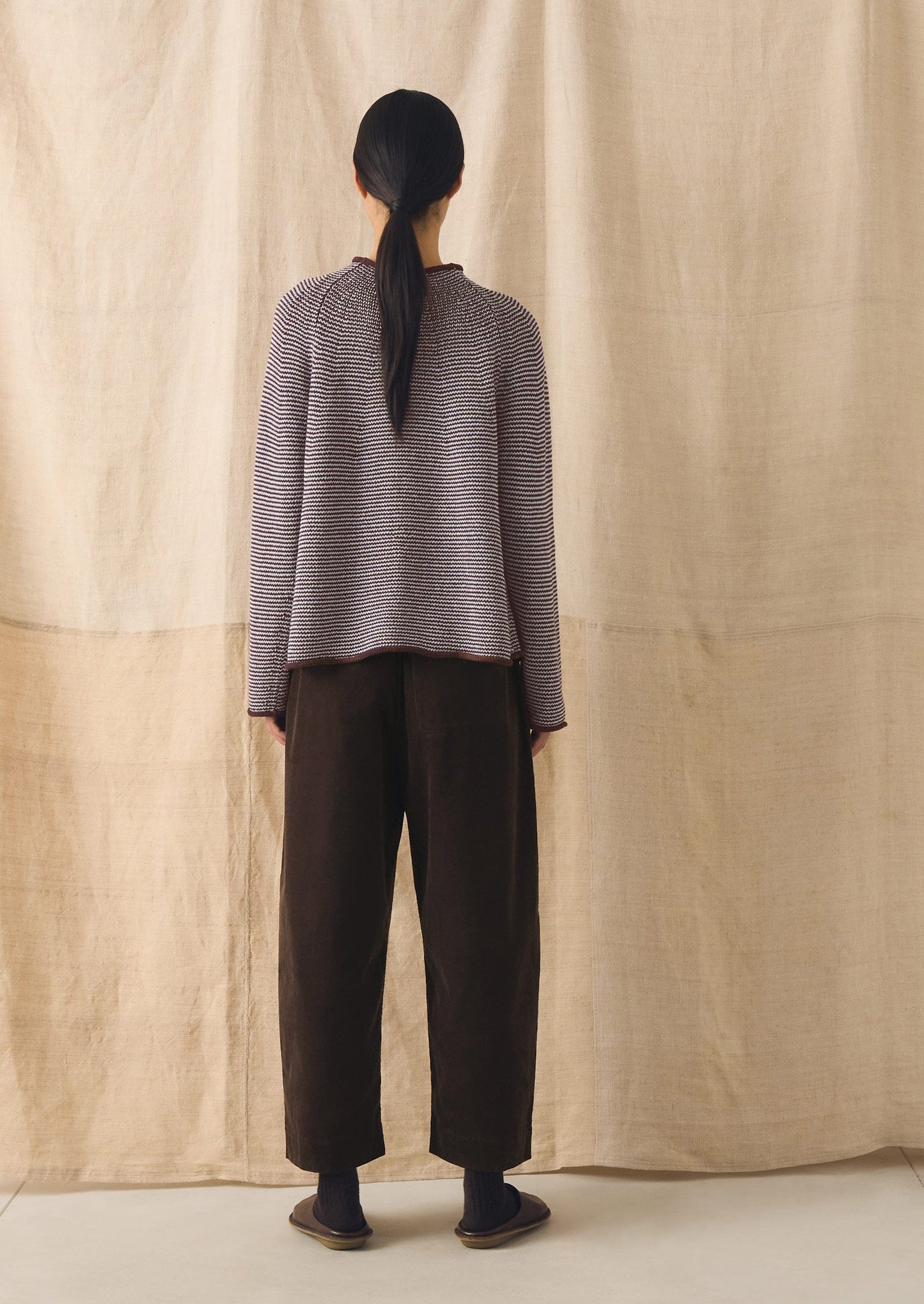 Stripe Linen Cotton Sweater | Brown Ochre/Periwinkle