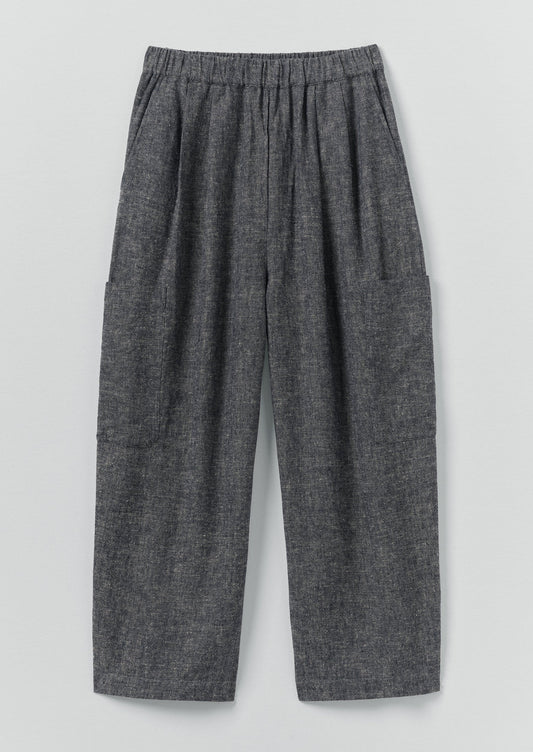 Linen Cotton Patch Pocket Trousers | Navy/Ecru