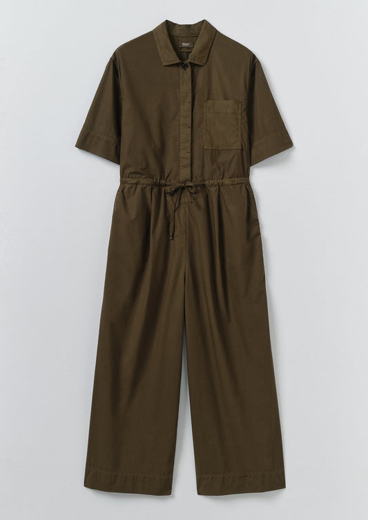 Wide Leg Cotton Poplin Jumpsuit | Bronze Green