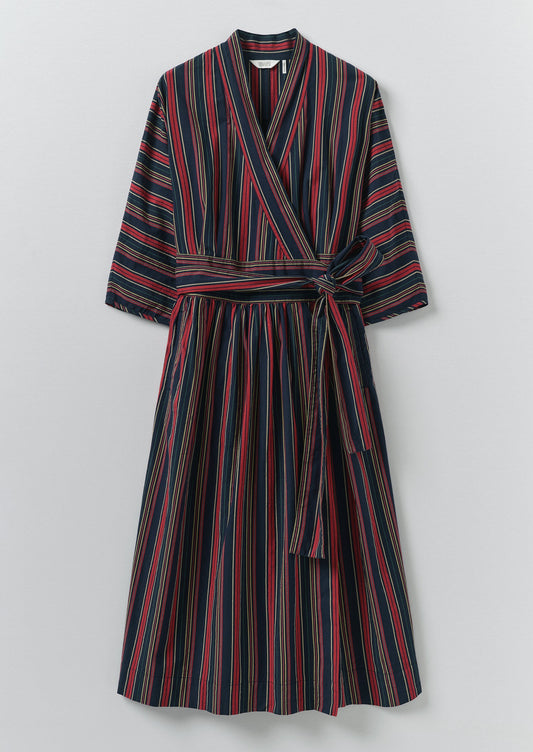 Pantry Stripe Cotton Wrap Dress | Provence Blue