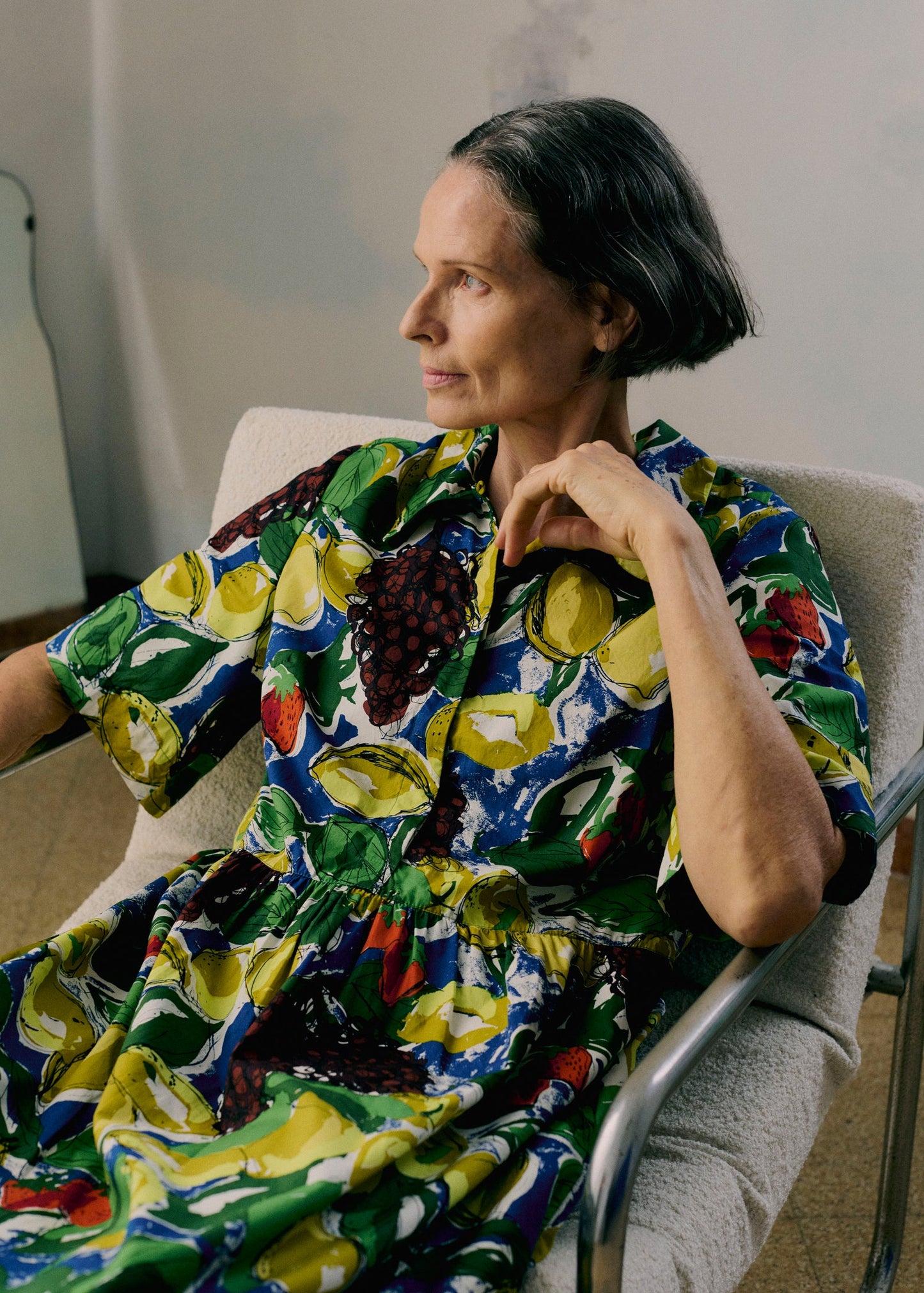 Selma Sketched Fruit Print Shirt Dress | Verdigris/Multi