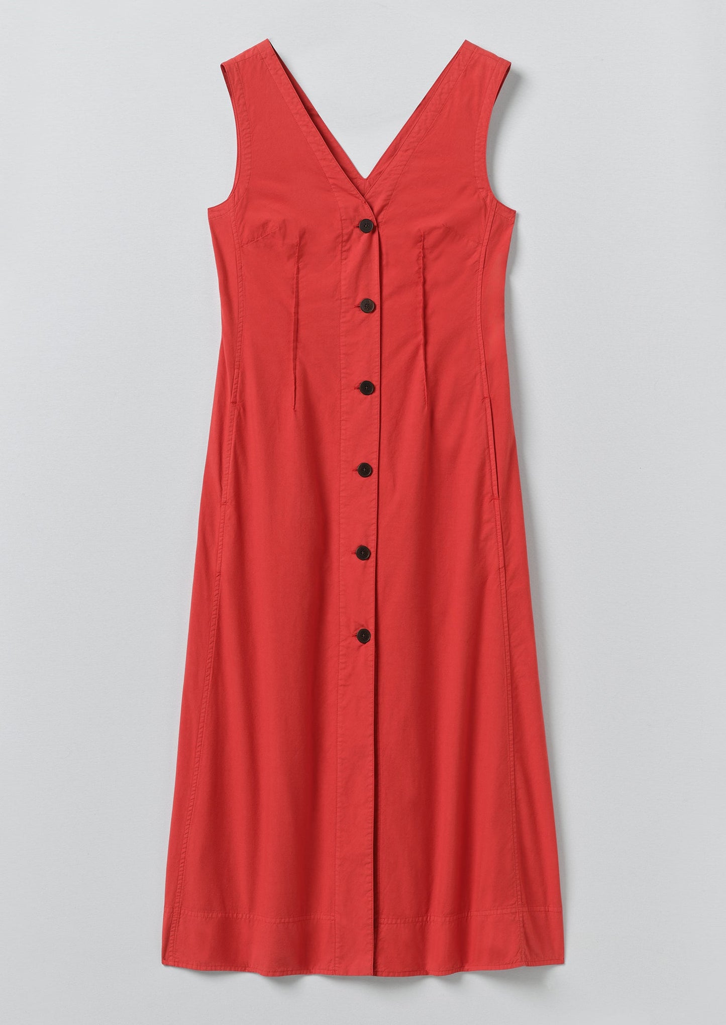 V Neck Cotton Linen Poplin Dress | Goji Berry