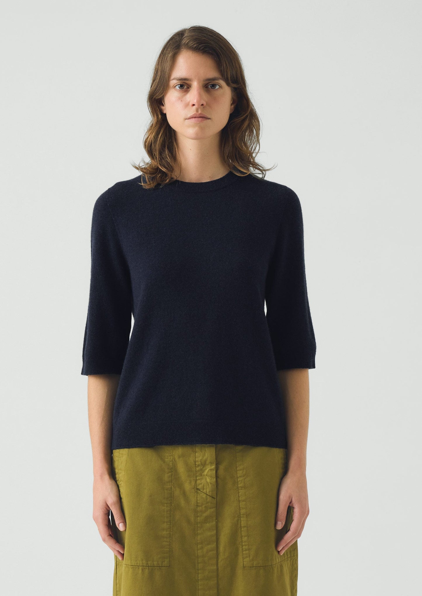 Wool Cashmere Half Sleeve Sweater | Darkest Navy