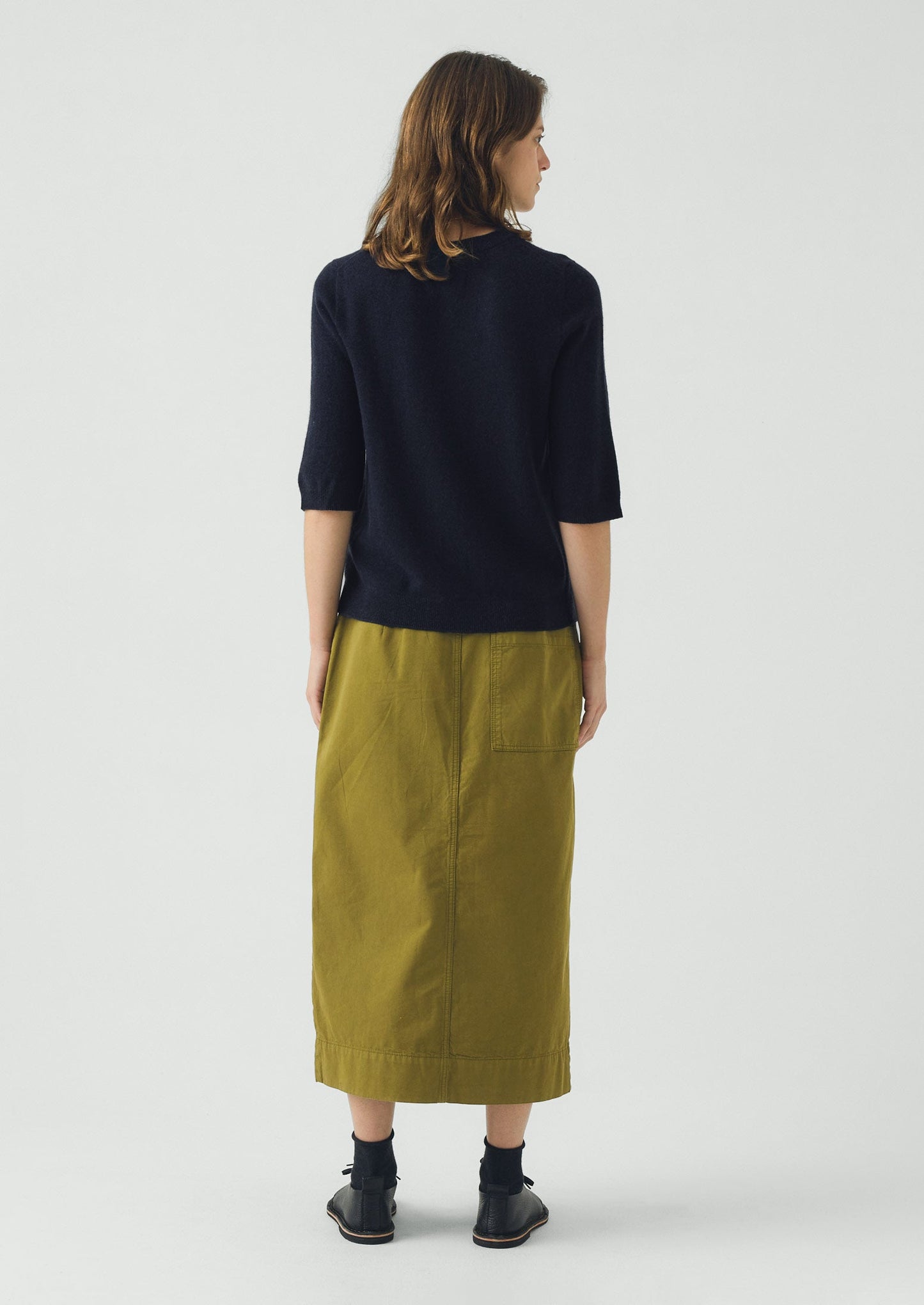 Wool Cashmere Half Sleeve Sweater | Darkest Navy