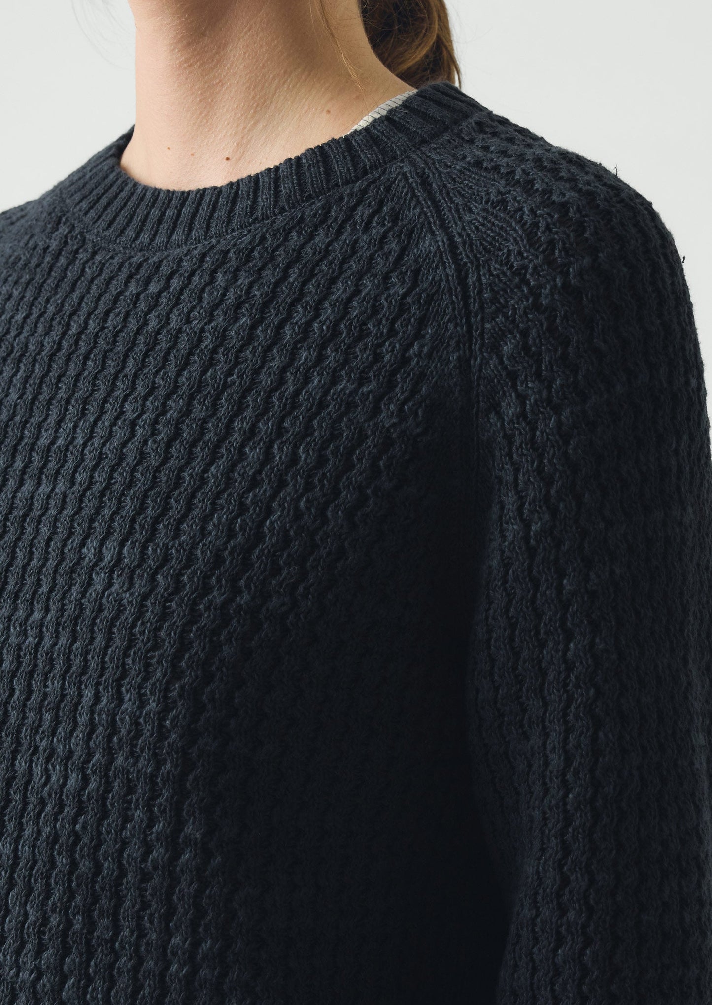 Textured Rib Linen Cotton Sweater | Dark Navy
