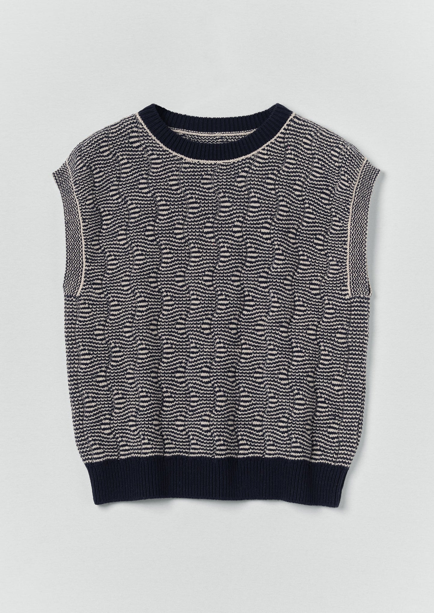 Wavy Stripe Knitted Wool Cotton Top | Navy/Parchment
