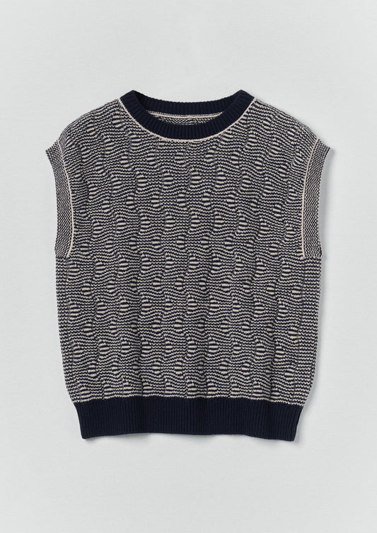 Wavy Stripe Knitted Wool Cotton Top | Navy/Parchment
