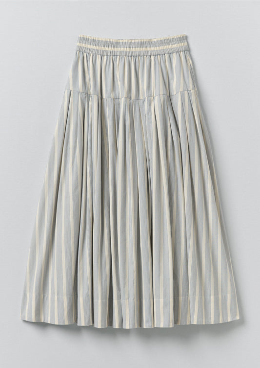 Pleated Stripe Cotton Skirt | Ecru/Blue