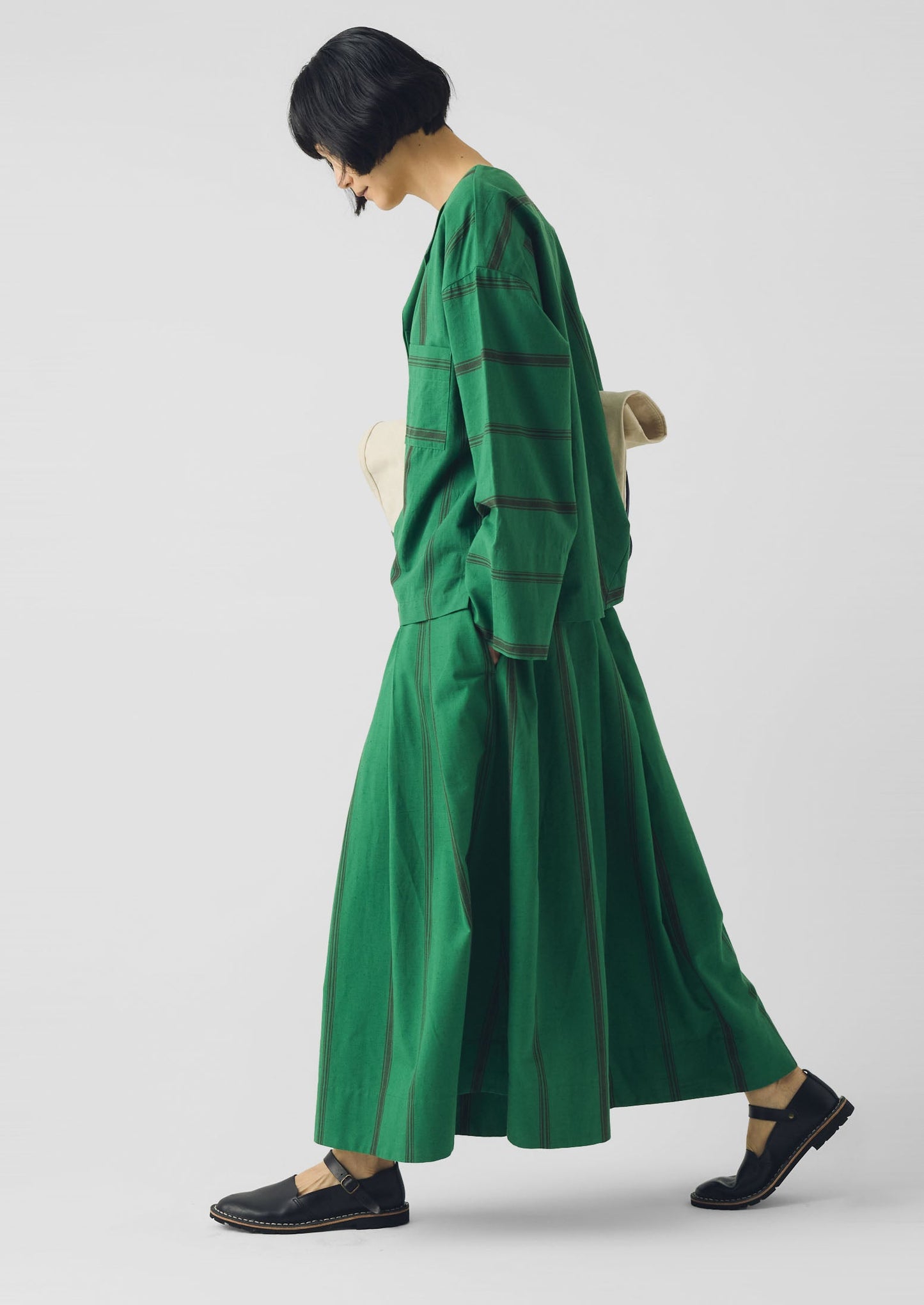 Tea Towel Stripe Cotton Skirt | Sea Green