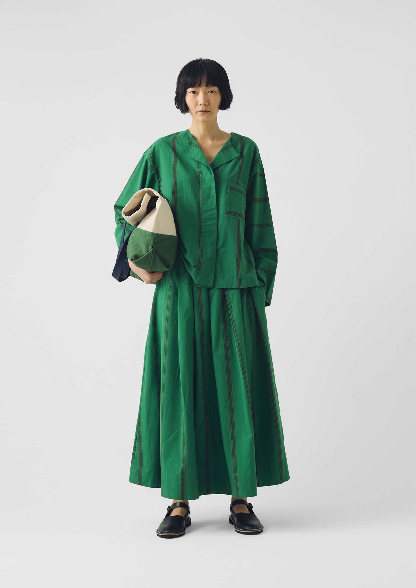 Tea Towel Stripe Long Sleeve Top | Sea Green